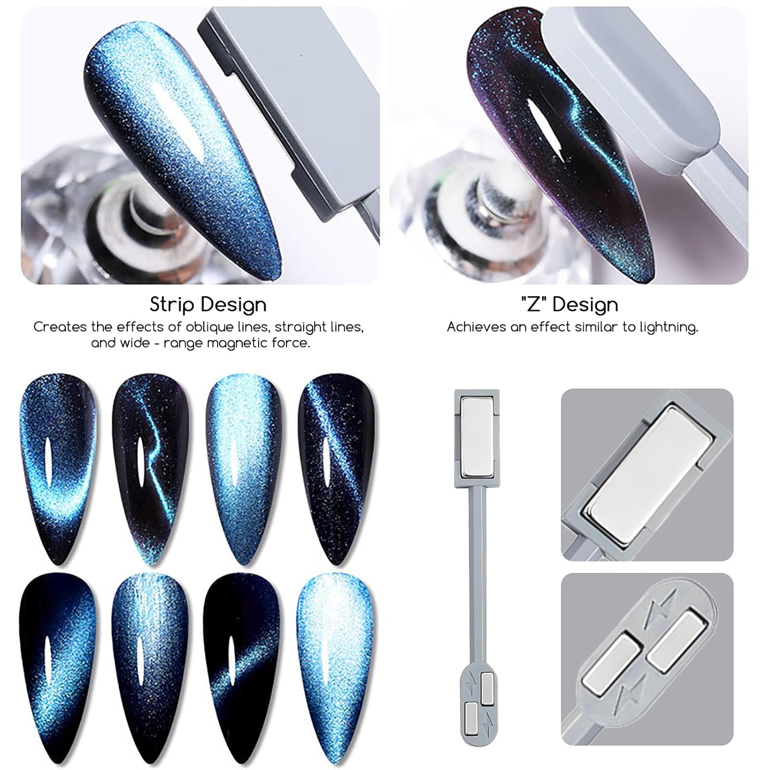 24 Pcs Cat Eye Magnet for Nails + 3 Y-Shaped Metal Brackets for Heart Cat Eye Effect Cylindrical Nail Magnet Magnetic Beads Magnet Double Ended Flower Magnet Stick for Cat Eye Nail Polish-Velvo Beauty