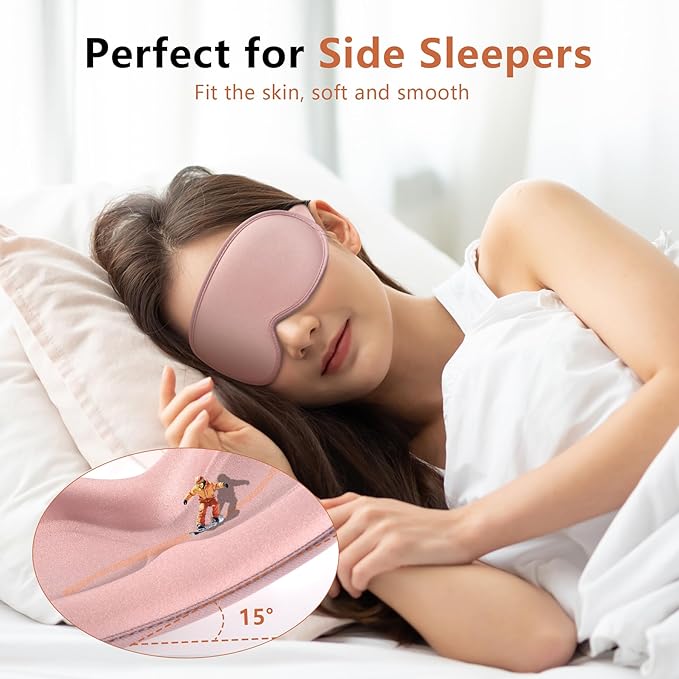 Sleep Mask for Side Sleeper Women Men, Eye Mask for Sleeping Light Blocking, 3D Contoured Cup Sleeping Mask, Soft Breathable Sleep Eye Mask with Adjustable Elastic Strap for Travel Pink-Velvo Beauty