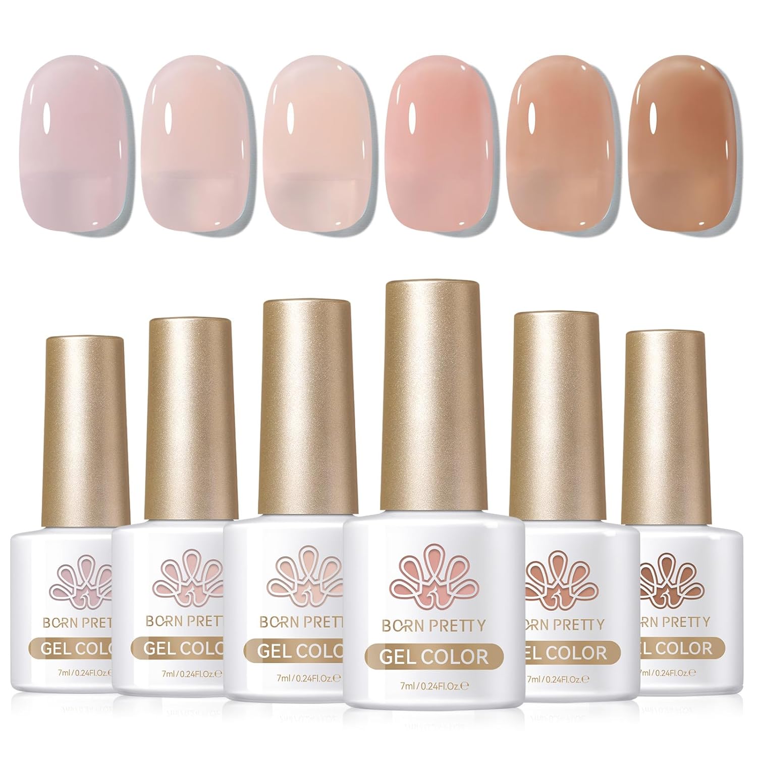 Born Pretty Jelly Nude Gel Nail Polish Set,Nude Clear Gel Nail Polish Sheer Crystal Transparent Gel Polish Soak Off U V Light Cure Gel Polish Kit Nail Art Manicure DIY Salon Home 6PCS 7 ML-Velvo Beauty