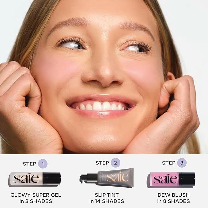 Saie Glowy Super Gel - Hydrating Makeup Primer and Illuminating Glow Serum Enriched with Vitamin C and Squalane Oil - All-Over Liquid Highlighter Makeup for Instant Glass Skin - Roseglow (1 oz)-Velvo Beauty