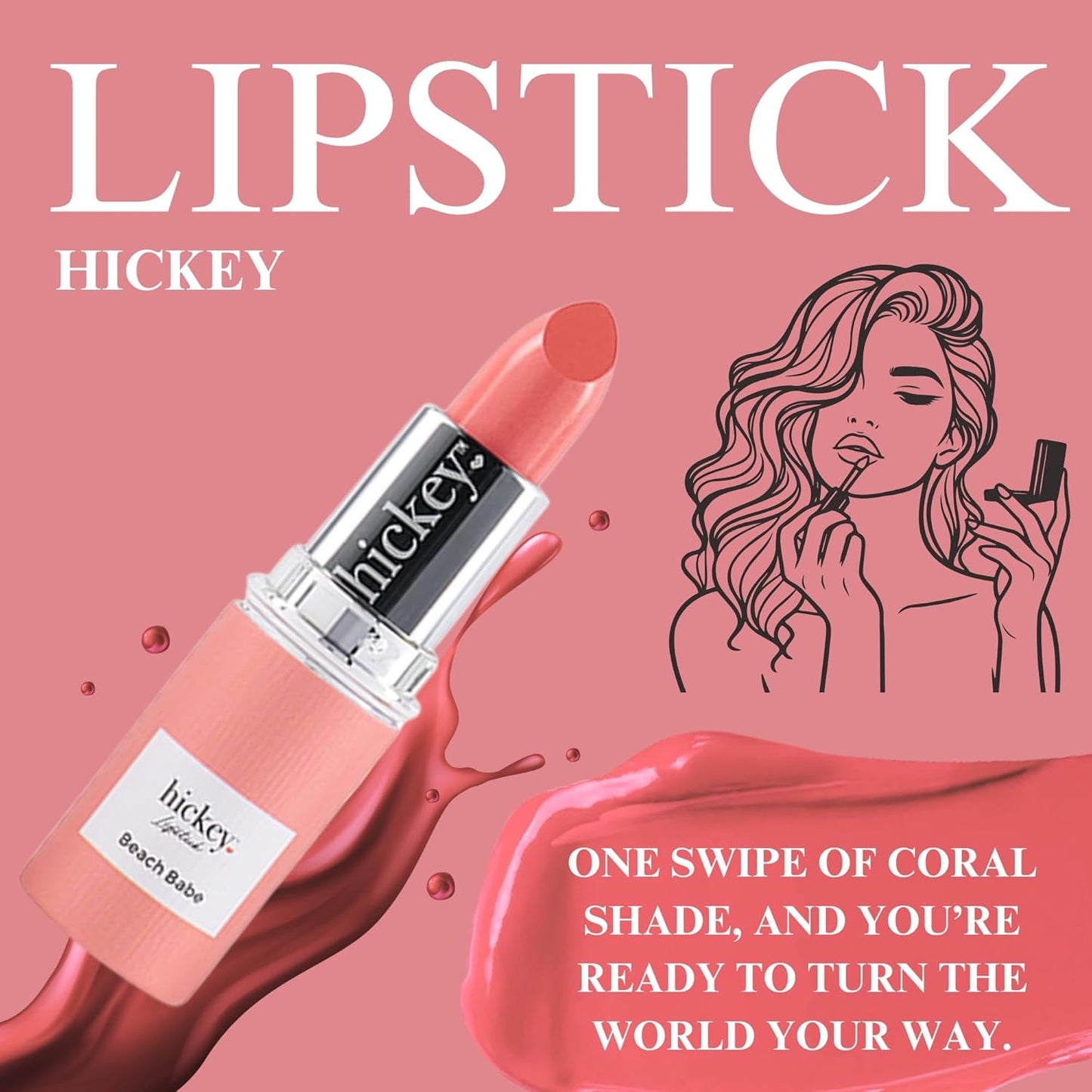 Hickey Lipstick for Women, Organic Beach Babe Coral Lipstick Refill - Hydrating & Moisturizing Long Lasting Lipstick - Vegan & Gluten-Free with Velvet Finish - Highly Pigmented, Smooth & Creamy Makeup-Velvo Beauty