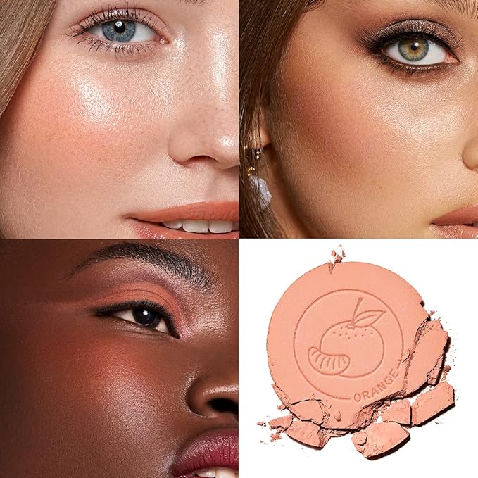 Face Blush, Powder Blush Makeup, Longlasting Highly Pigmented Face makeup, Smooth, Vegan & Cruelty Free, 1 Count, 02 ORANGE-Velvo Beauty