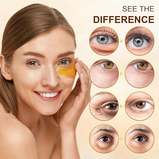 10Pairs 20Pcs 24K Gold Under Eye Patches, Collagen Eye Masks for Dark Circles and Puffiness, Reduce Wrinkles and Puffy Eyes, Refresh Your Skin, Women Skincare Eye Treatment Products-Velvo Beauty