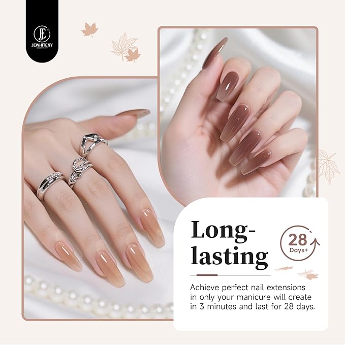 JEWHITENY Poly Nail Gel Set Clear Nude Brown Neutral Classic Color Base and Top Coat Slip Solution Poly Extension Gel With Acrylic Nail Builder Need U V Lamp Curing-Velvo Beauty