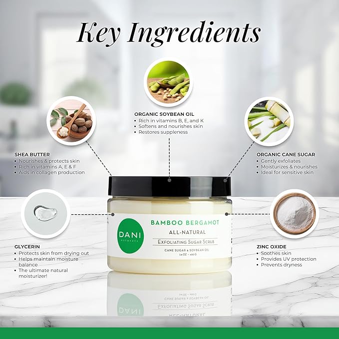 Naturals Sugar Scrub - Exfoliating Bamboo Bergamot – Organic cane sugar and shea butter gently exfoliate and nourish skin, leaving it smooth, refreshed, and hydrated – 14 oz-Velvo Beauty
