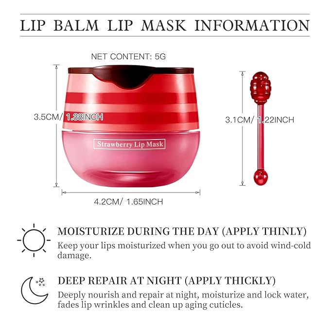 4 PCS Bee Honey Lip Balm Honey Pot, Strawberry & Bee Honey Lip Mask, Reduces Lip Lines, Hydrate & Moisturizing Lip Skin Care, Prevention Dry Cracked Lips, Bee Honey Lip Balm for Lip Repair Treatment-Velvo Beauty
