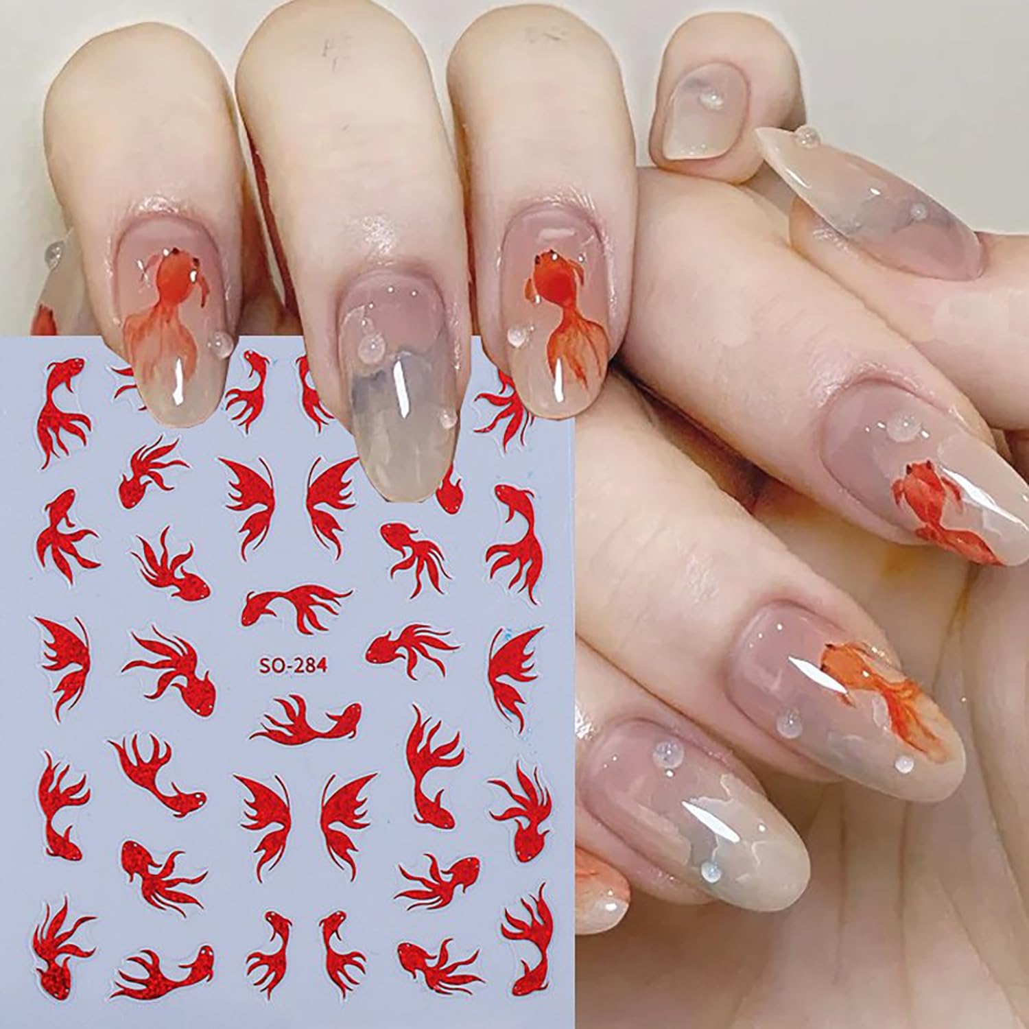 6 Sheets Ocean Animals Nail Art Stickers 3D Self -Adhesive Starfish Jellyfish Nail Decals Holographic Cute Koi Fish Octopus Nail Stickers Summer Nail Decoration for Women Manicure Supplies-Velvo Beauty