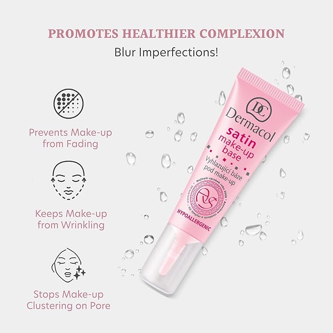 Dermacol - Satin Makeup Base, Matte Face Primer for Wrinkles and Pores, Transparent Makeup Primer for Oily Skin & Dry and Combination Skin, Easy to Blend Pore Filling Primer, No Preservatives, 10 mL-Velvo Beauty