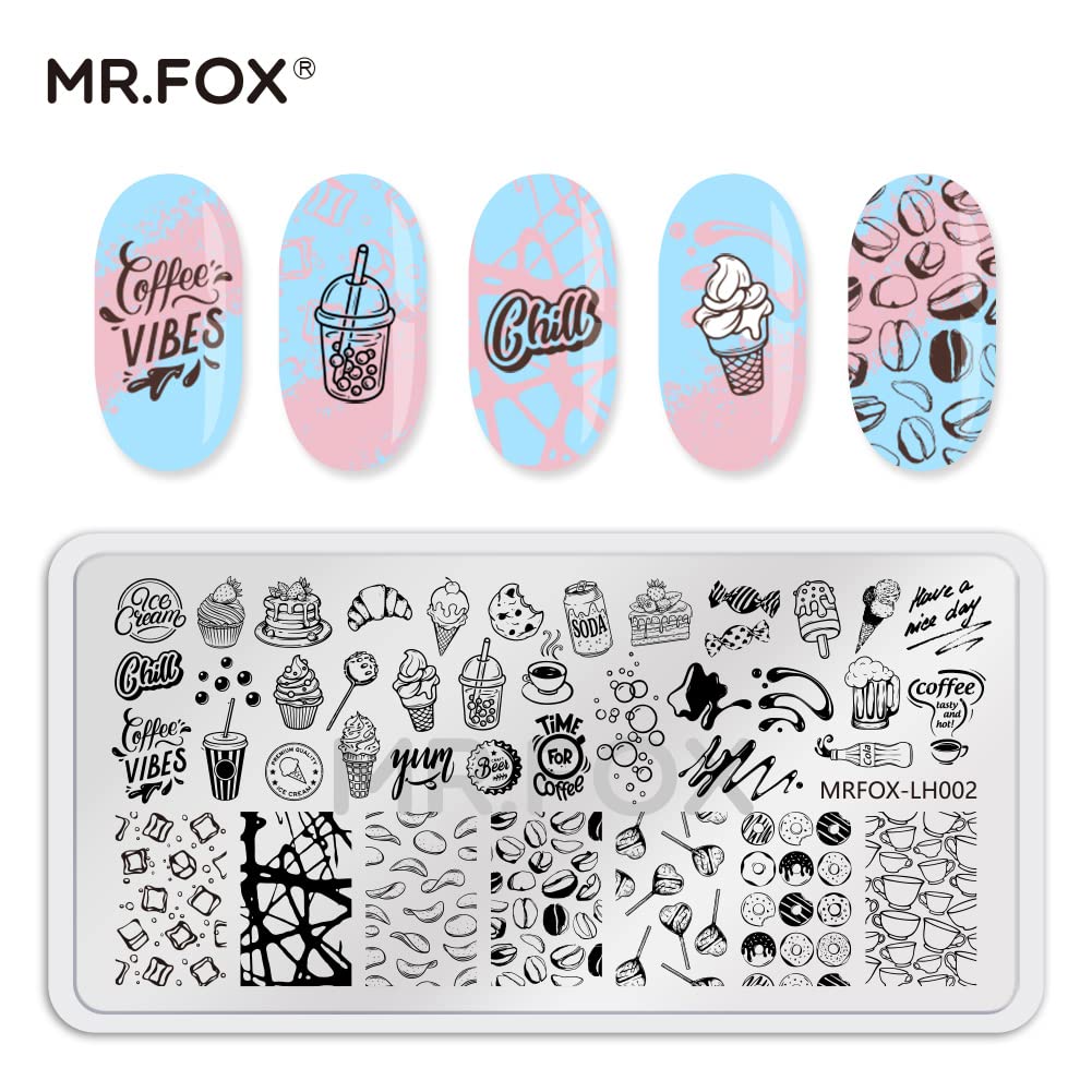 5PCS Nail Stamping Plates, Panda Teddy Bear Butterfly Coffee Pattern Stainless Steel Stencil, DIY Nail Art Template Tools-Velvo Beauty