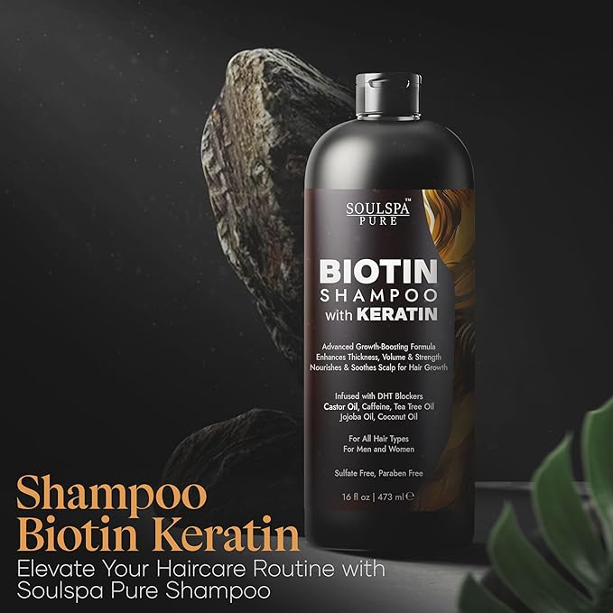 Biotin Shampoo with Keratin - Advanced Anti-Thinning, Hair Growth & Repair Formula - Soothes Scalp, with Tea Tree Oil & DHT Blockers - Strong, Healthy Hair for Men & Women - 16 fl oz-Velvo Beauty