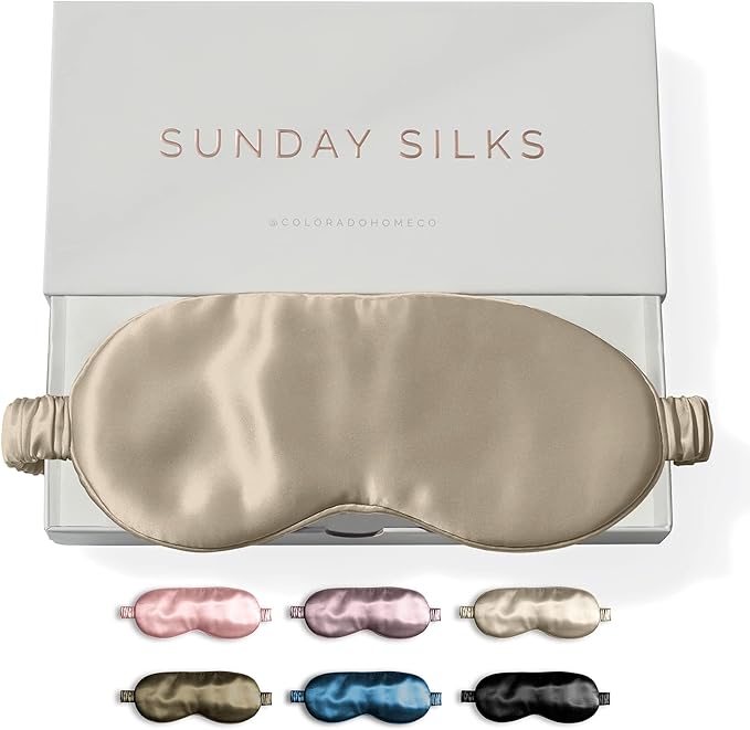 SUNDAYSILKS™ Exclusive Mulberry Silk Sleep Mask | Soft Eye Covers, Blackout Sleeping Mask for Women & Men | Silk Eye Mask for Sleep, Travel, and Relaxation | Antifaz para Dormir [Nude Champagne]-Velvo Beauty