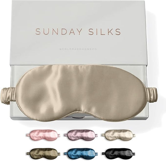 SUNDAYSILKS™ Exclusive Mulberry Silk Sleep Mask | Soft Eye Covers, Blackout Sleeping Mask for Women & Men | Silk Eye Mask for Sleep, Travel, and Relaxation | Antifaz para Dormir [Nude Champagne]-Velvo Beauty