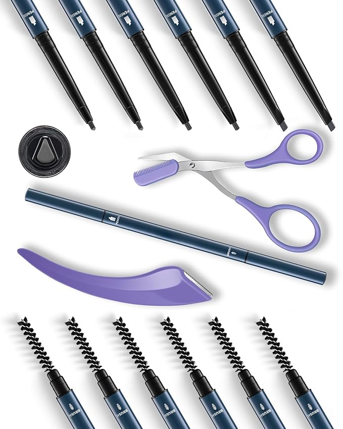 6Pcs Microblading Eyebrow Pencils Grey Waterproof Eye Brow Pencil w/Eye Brow Razor & Scissors Kit 0.5mm Ultra-Fine Tip Creates Hair-Like Strokes for Women Effortless Natural Brows-Velvo Beauty