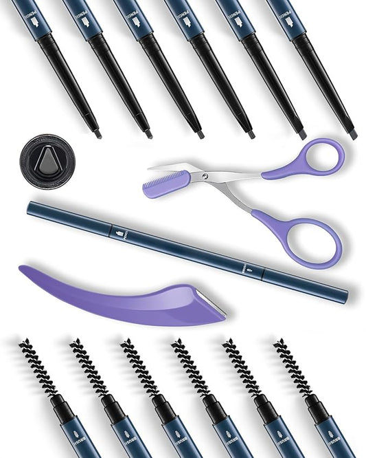 6Pcs Microblading Eyebrow Pencils Grey Waterproof Eye Brow Pencil w/Eye Brow Razor & Scissors Kit 0.5mm Ultra-Fine Tip Creates Hair-Like Strokes for Women Effortless Natural Brows-Velvo Beauty