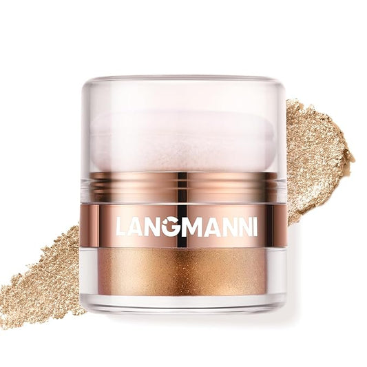 Glitter Body Highlighter Powder Body Shimmer Sparkle Face Brightening Highlighter Powder for Face Eyes Body Glow Makeup With sponge head（ Golden）-Velvo Beauty