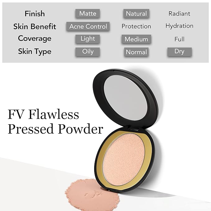 FV Matte Finish Pressed Powder, Long-Lasting, Lightweight, Oil-Control, Medium Coverage Baking Setting Powder for All Skin Types, 0.28 Oz, Classic Ivory-Velvo Beauty