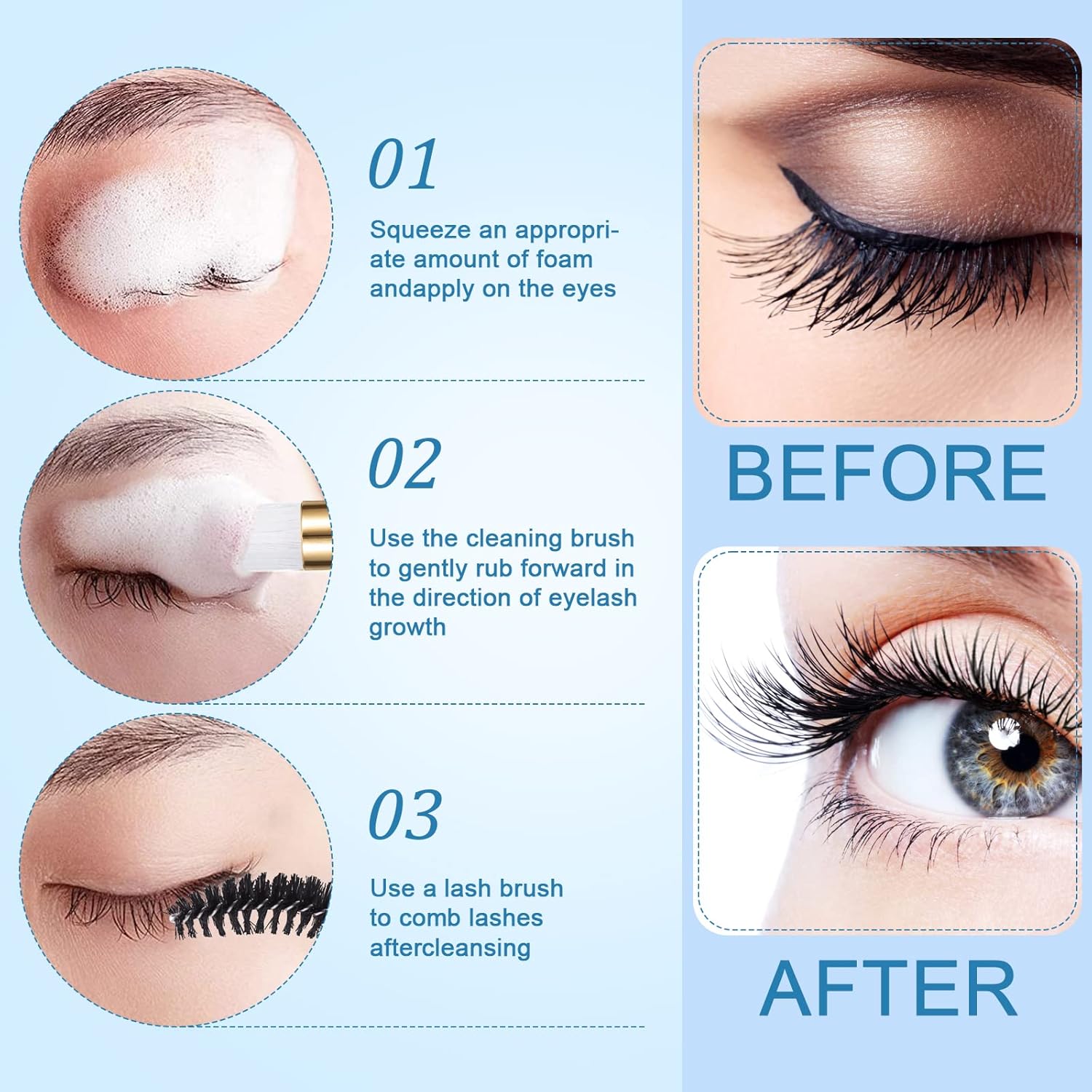 Homicozy 40 Pcs Lash Shampoo Bottle Brushes & Dispensers Set - 10 Pcs Lash Brushes, Tubes & Aftercare Bag for Clients, Women, Girls (Black)-Velvo Beauty