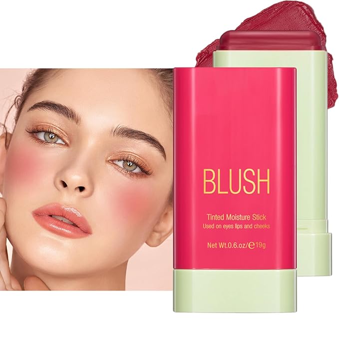 Blush Stick, Cream Blush Stick for Cheeks & Lips, Blendable Long-Lasting Multi-Use Contour Stick & Highlighter Makeup (#2 HOT RED)-Velvo Beauty
