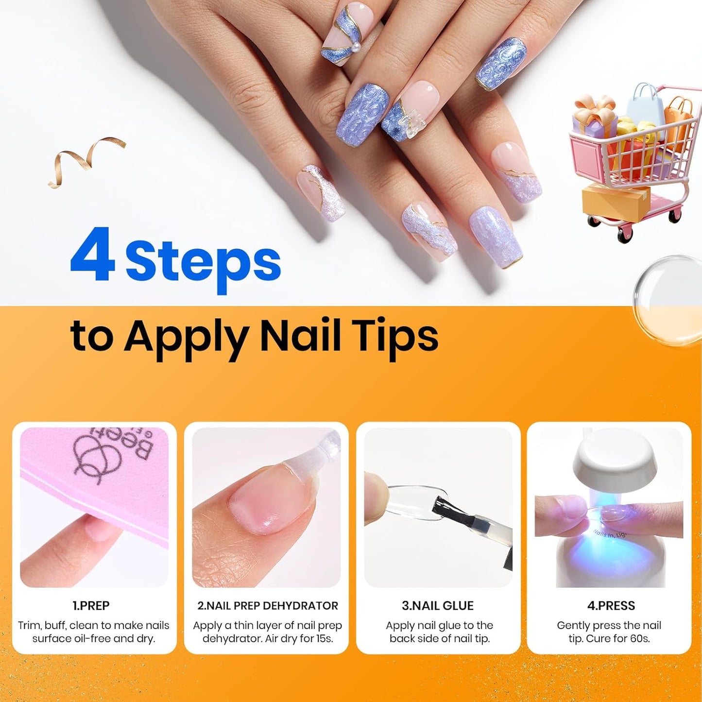 Beetles 9 In 1 Gel Nail Glue Nail Dehydrator Kit for Acrylic Nails Acid Free & Hema-Free Professional Dehydrator Prep for U V Gel Polish Long Lasting Led Lamp Required-Velvo Beauty