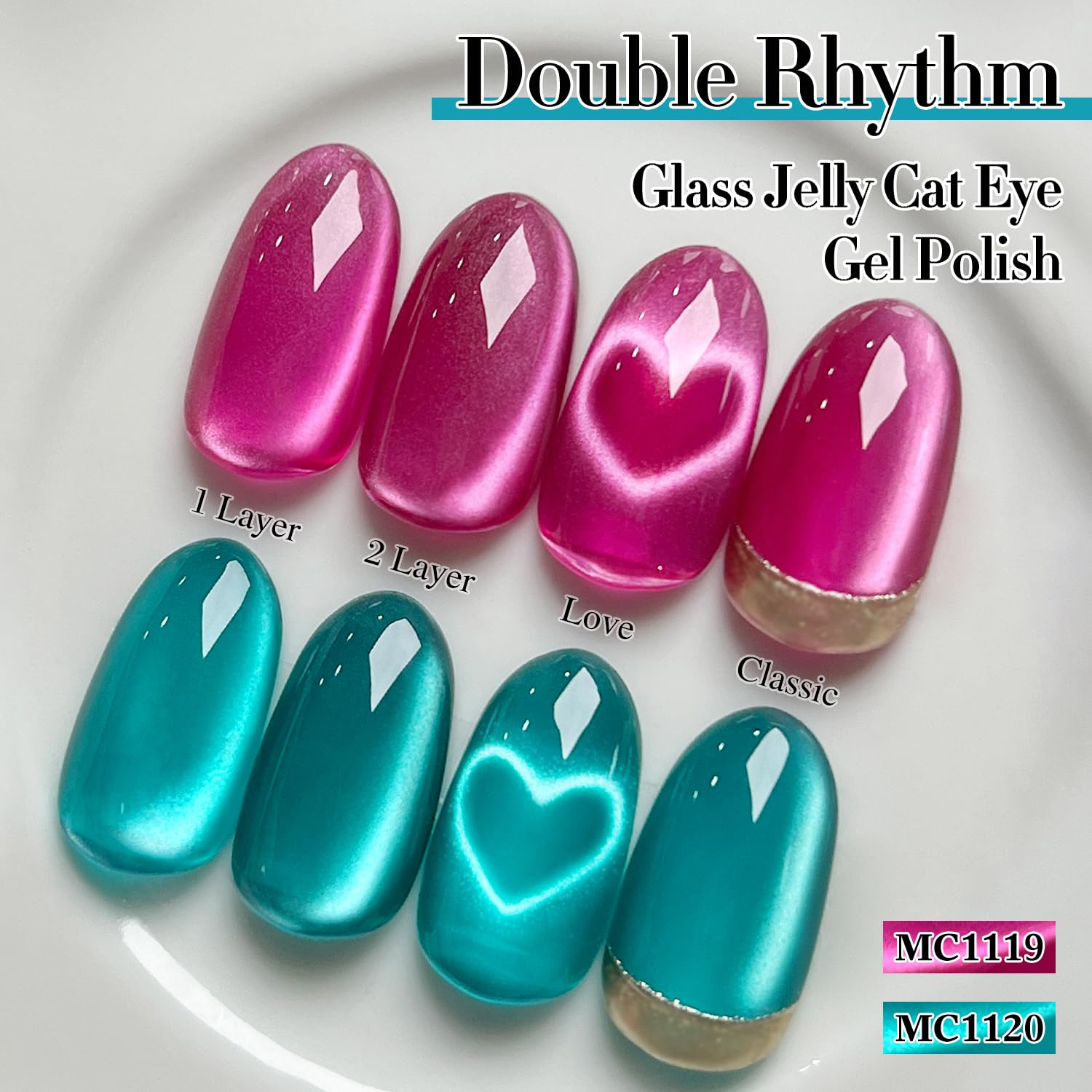 Double Rhythm Jelly Glass Cat Eye Gel Polish with Magnet 15ML Holographic Glitter Shimmer Translucent Sheer Color Magnetic Polish Salon DIY at Home (Jelly Teal-MC1120)-Velvo Beauty