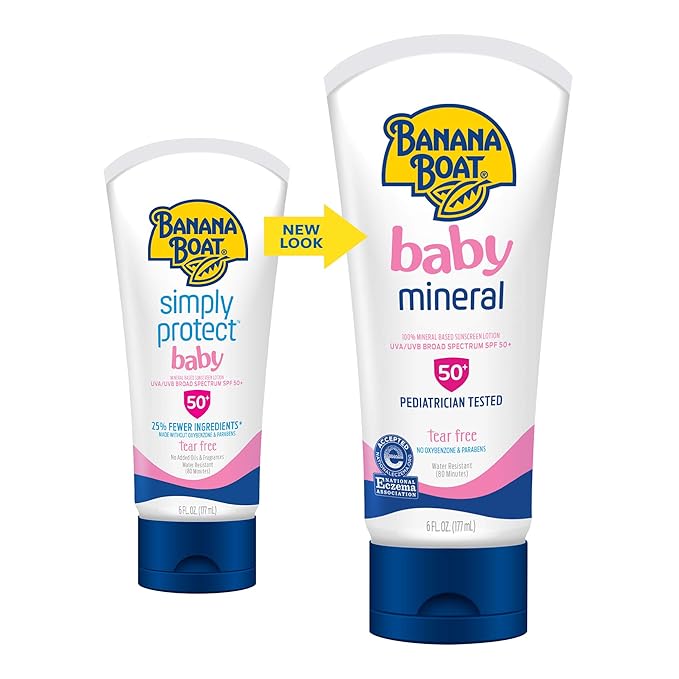 Banana Boat 100% Mineral Baby Sunscreen Lotion SPF 50 Twin Pack | SPF 50 Sunscreen for Babies, Baby Sunblock Lotion, Oxybenzone-Free, 6oz each-Velvo Beauty