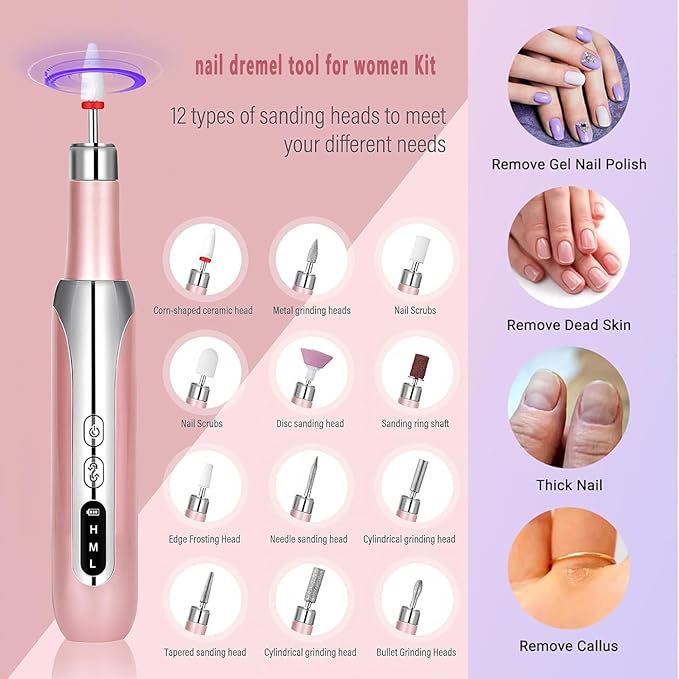 Electric Nail Drill File Cordless,Portable Rechargeable Nail File Kit for Acrylic & Gel Nails,Professional Efile for Manicure Pedicure Polishing,with 12 Nail Drill Bits 31 Sanding Bands,Rose Gold-Velvo Beauty