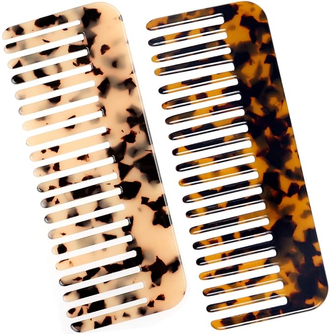 Fsmiling Wide Tooth Comb Large Detangling Comb Cellulose Detangler Comb for Women Thick Curly Wavy Wet Dry Hair 2 Pack,Tortoise shell-Velvo Beauty