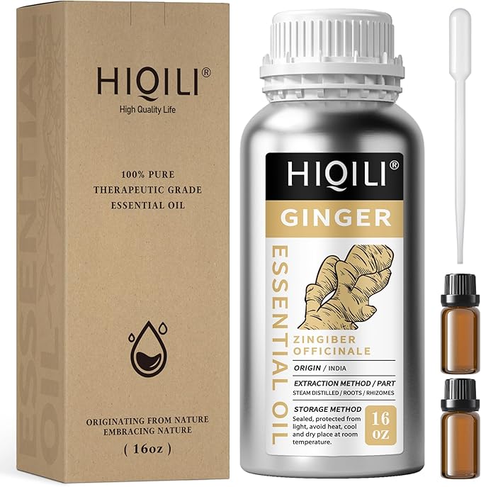 HIQILI 16 Fl Oz Ginger Oil, 100% Pure Natural Ginger Essential Oil for Hair, Massage, Skin - 500ML-Velvo Beauty