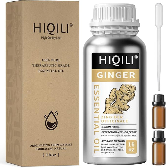 HIQILI 16 Fl Oz Ginger Oil, 100% Pure Natural Ginger Essential Oil for Hair, Massage, Skin - 500ML-Velvo Beauty