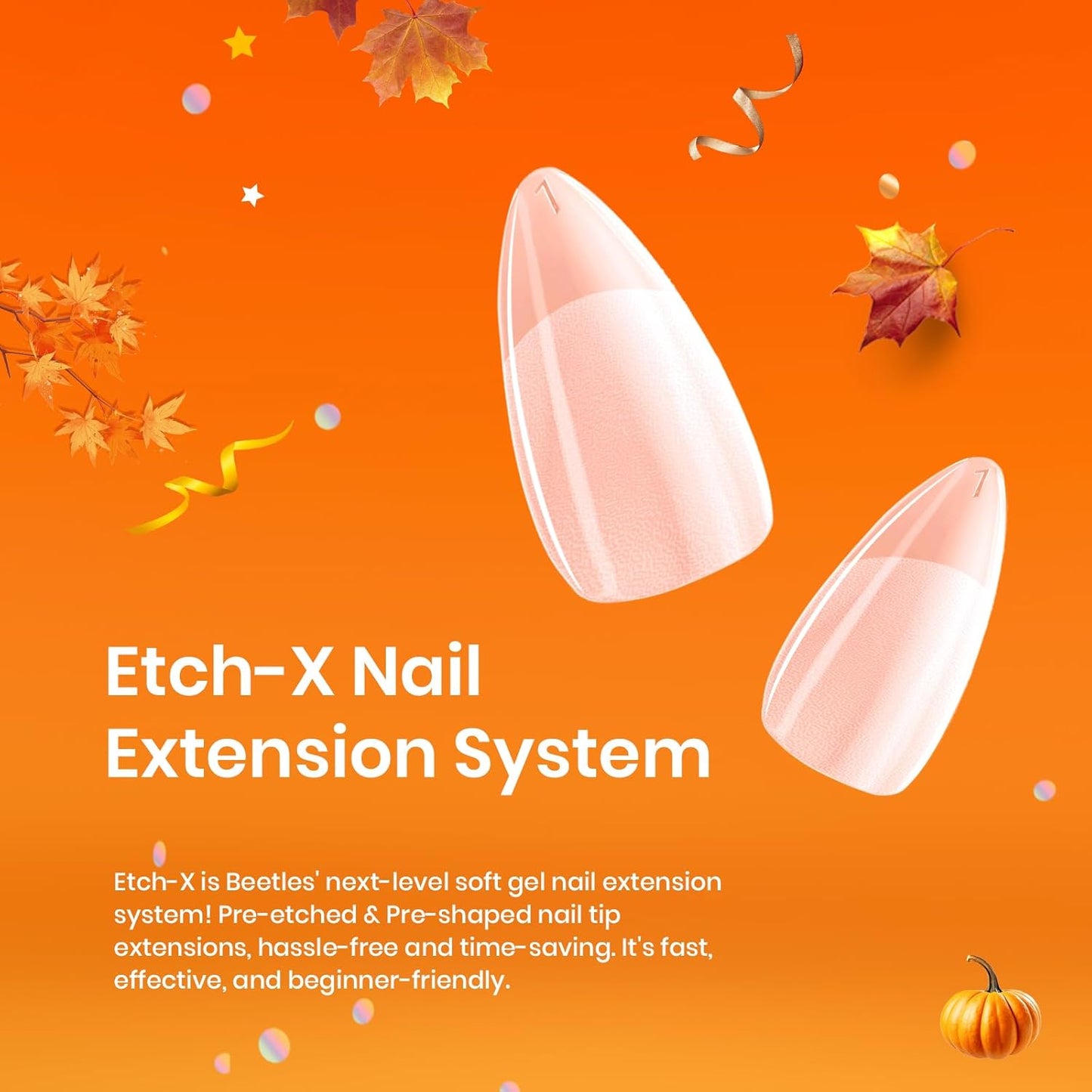 Beetles Gel Nail Tips 576Pcs Pre-shape Short Almond Etch-X Nail Tips,12 Sizes Soft Nail Tips Half Matte False Nails for Fall Nails Full Cover Press On Nail Nail Extensions Set for Women-Velvo Beauty