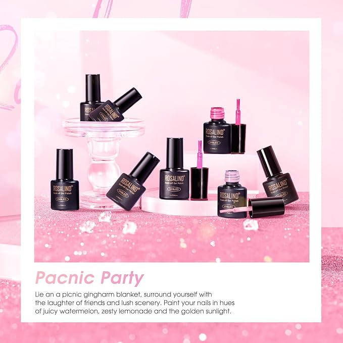 ROSALIND Pink Gel Polish, 8 Colors Hot Pink Light Pink Neon Pink Gel Nail Polish Set Pink Shades Pink Valentine Gel Polish Collection Nail Art Gift DIY at Home-Velvo Beauty