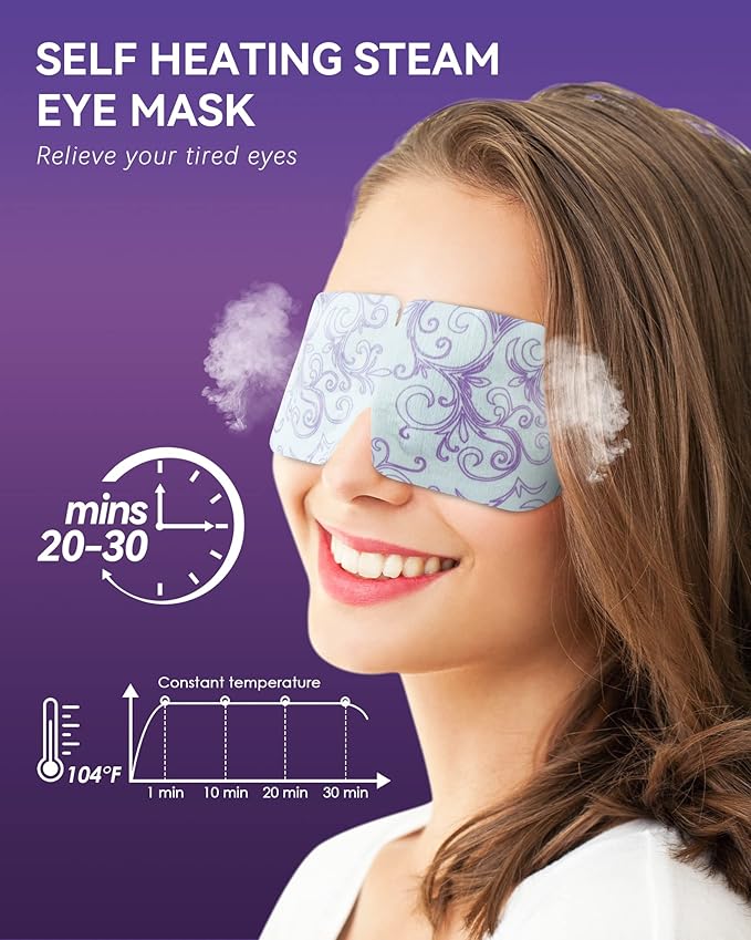 30 Packs Lavender Steam Eye Mask - Heated Eye Mask for Dark Circles and Puffiness Warm Eye Mask for Dry Eye Mask Relief Eye Fatigue Headache Hot Sleep Eye Mask for Disposable Moist Heat Eye Compress-Velvo Beauty