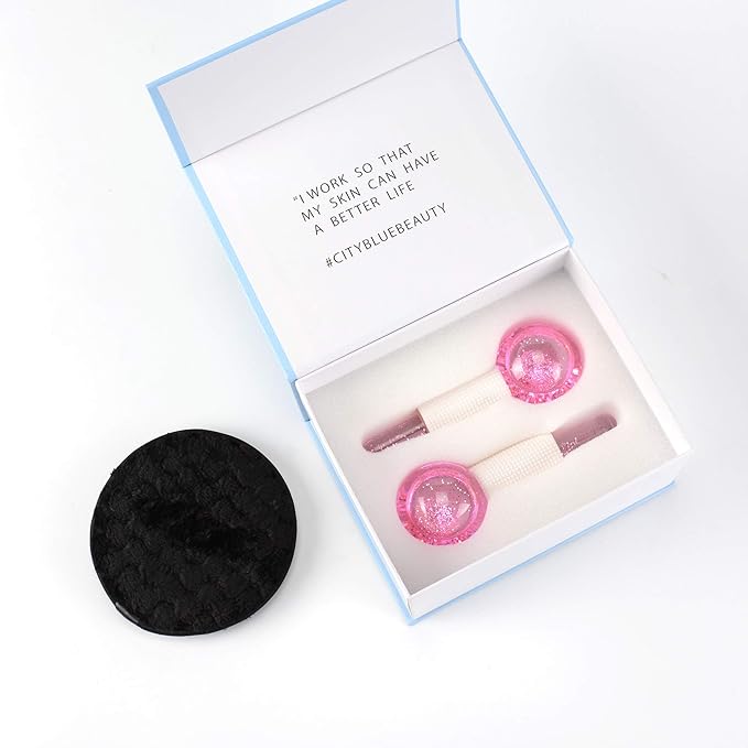 Facial Ice beauty ball- 2PC Globes Pink Facial Roller for Cold or Hot Skin Massagers Globe Durable Quartz Glass for Face and Eye Rollers Reduce Puffiness-Velvo Beauty