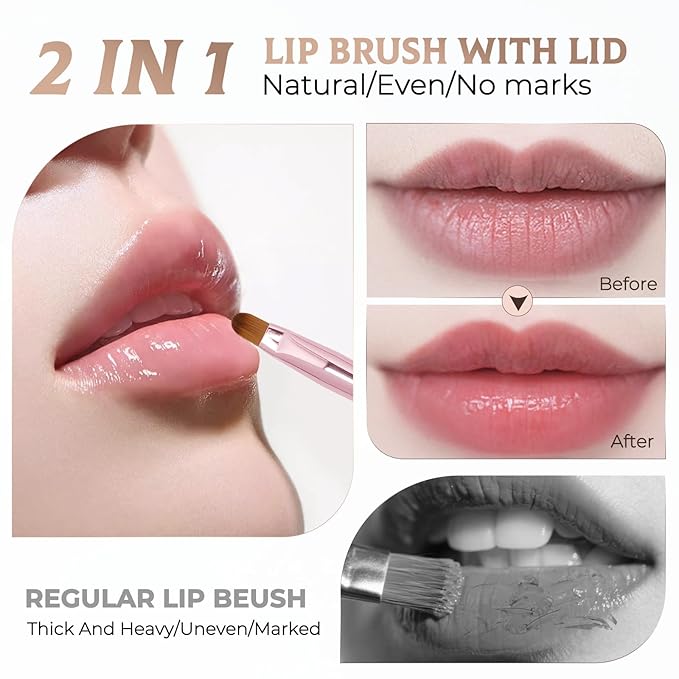 Unaone 2 Pack Lip Brush for Lipstick, Dual-Ended Lip Makeup Brush with Lid, Lipstick Brush for Lip Gloss-Velvo Beauty