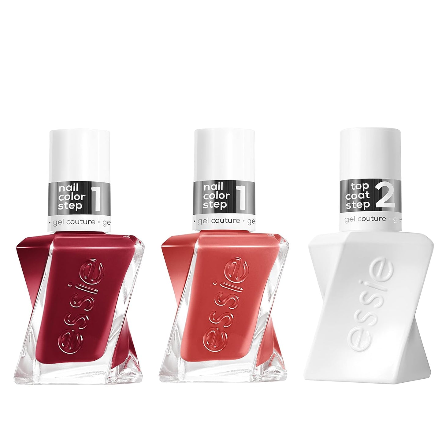 essie Nail Polish Set, electric butterfly , Longwear Gel-like Nail Polish, Woven at Heart, Coral + Put in the Patchwork, Red, Gel-like Shiny Top Coat-Velvo Beauty