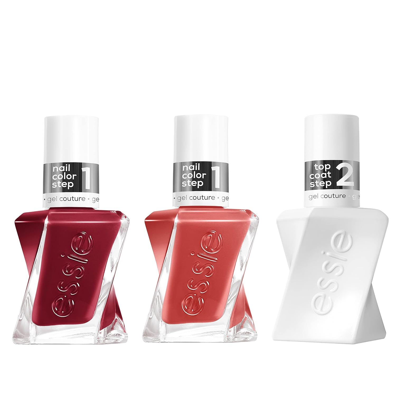 essie Nail Polish Set, electric butterfly , Longwear Gel-like Nail Polish, Woven at Heart, Coral + Put in the Patchwork, Red, Gel-like Shiny Top Coat-Velvo Beauty