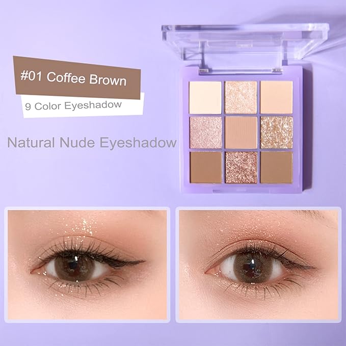 Violet Fairy 9 Color Eyeshadow Palette, Warm Neutrals (01)-Velvo Beauty