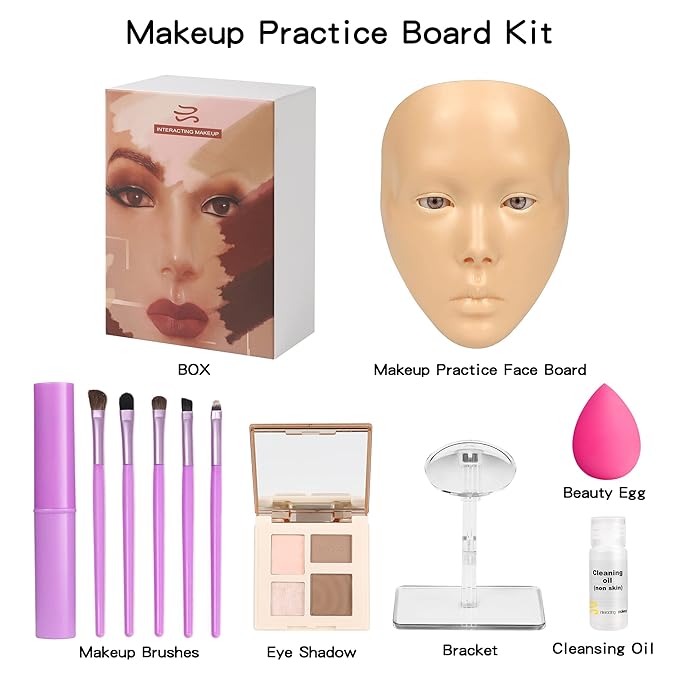 Makeup Practice Mannequin Face, 5d Reusable Silicone Makeup Practice Board Full Face with Makeup Brushes Sponge Set and Eyeshadow Board Makeup Kit for Makeup Artist, Girl's Gift Or Professionals-Velvo Beauty