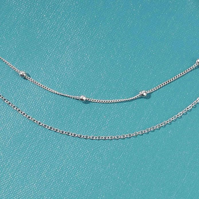 Boho Layered Satellite Choker Necklace Gold Ball Chain Necklace Short Collar Necklace Vintage Double Layer Necklace Jewelry for Women and Girls Gifts-Velvo Beauty
