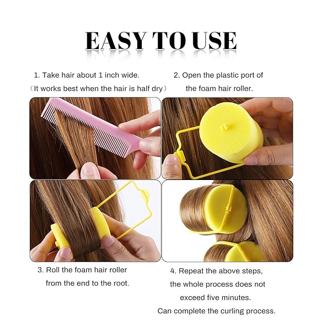 Jumbo Foam Sponge Hair Roller Soft Sleeping rollers Curvy Wavy Hairstyle Curling Hair Styling Tools 24 Pieces Use For Long Hair Short Hair Ladies And Children 2"X2.75"(yellow)-Velvo Beauty