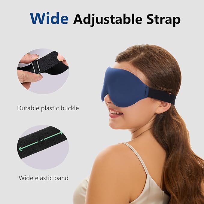 ALASKA BEAR 100% Blackout Sleep Mask Most Comfortable Contoured Eye Cups and Nose Covering for Women Men, 3D Pillowy Soft Light Blocking Eye Mask 0 Pressure on Eyelids & Eyelashes, Earplugs Set, Blue-Velvo Beauty