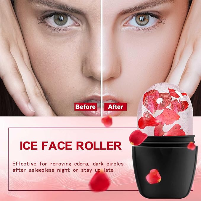 XHJRI Ice Face Roller Massager,Ice Cube Roller for Face, Eyes and Neck Naturally Conditioning and Skin Care,De-Puff Eye Bags,Reduce Migraine Pain,Reusable Massage Silicone Ice Mold (New Black White)-Velvo Beauty