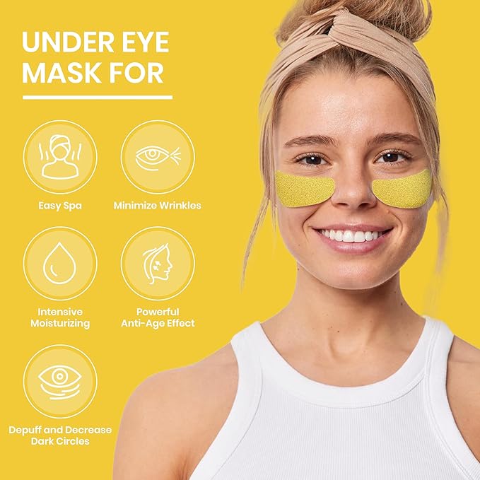 24k Gold Under Eye Patches for Puffy Eyes (7 Pairs) – Gold Foil Under Eye Masks for Dark Circle with Betaine, Hyaluronic Acid – Skincare Eye Bags Patches Treatment for Men & Women-Velvo Beauty