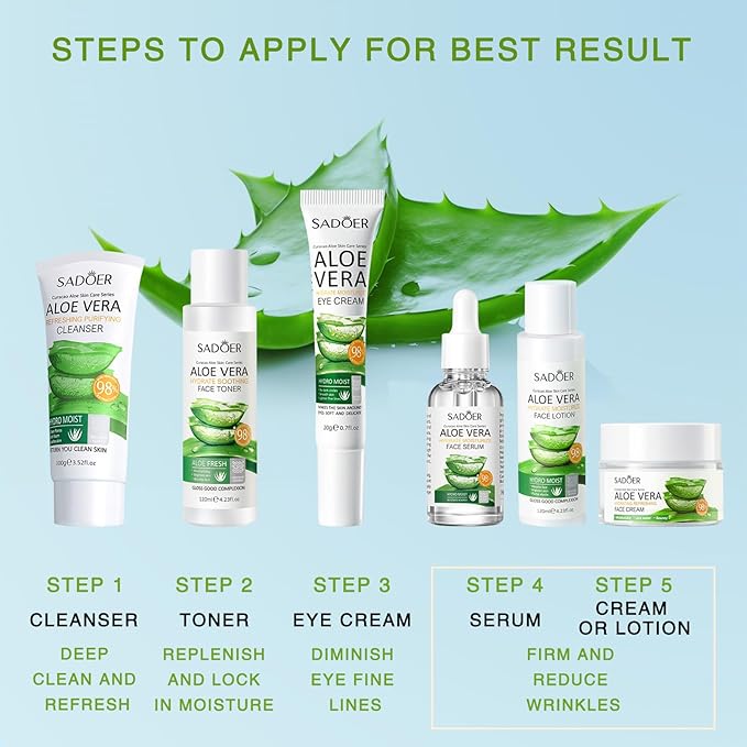 Aloe Vera Daily Skin Care Set Daily Moisturizing & Nourishing Fresh Aloe Essence Skin Care Set Vitamin Essence Six-piece Set For Valentine's Day And Festival Day-Velvo Beauty