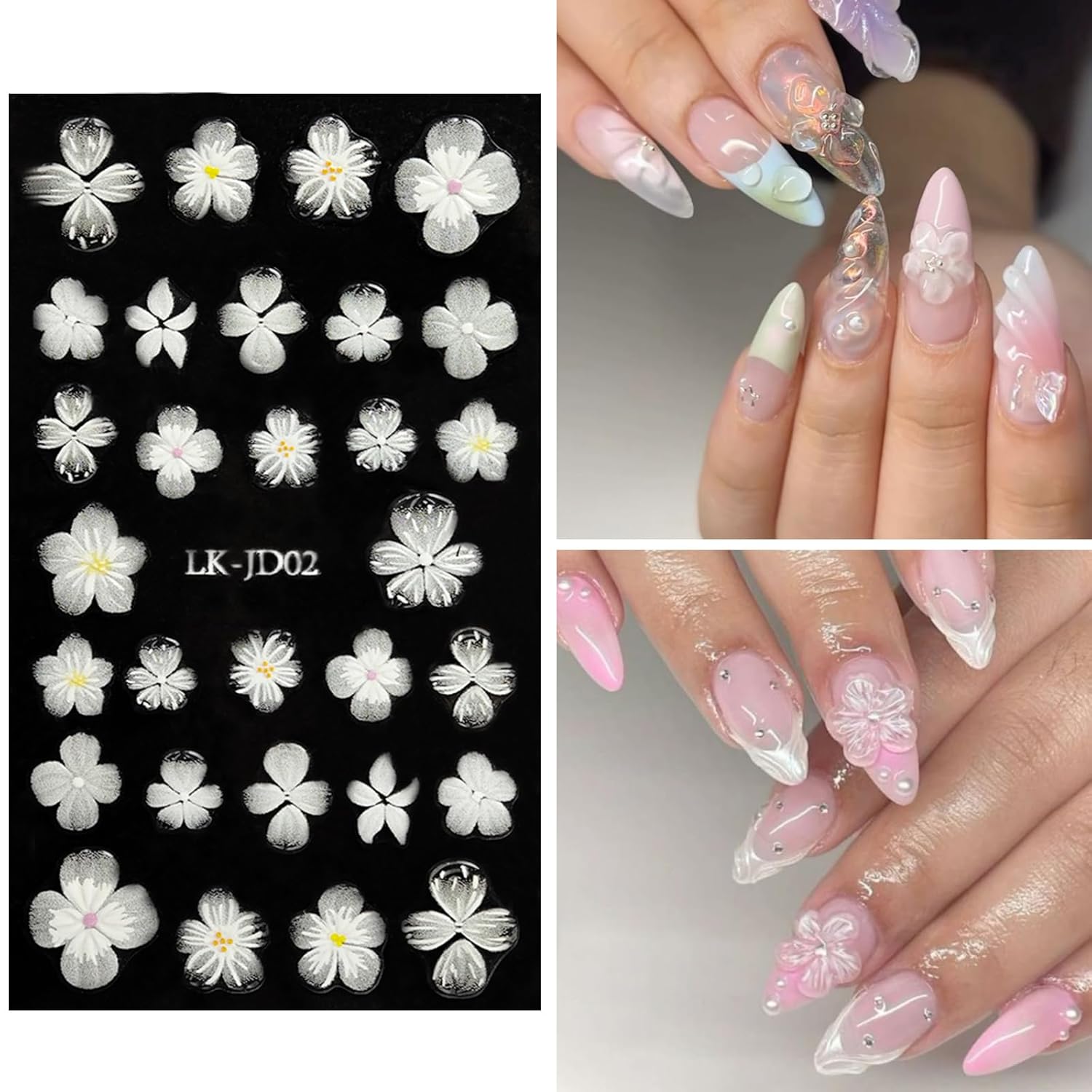Flowers Nail Stickers 5D Embossed Nail Art 6 Sheets Colorful Nails Decals 3D Self-Adhesive Plumeria Supplies for Women Girls Manicure Nail Decoration Spring Summer Nails Design Sticker-Velvo Beauty