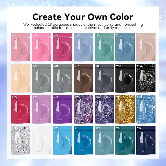 JEWHITENY 28 Colors Poly Nail Gel Set - 15ml Nude Pink Brown Black Grey Blue Yellow Tones for French Manicure DIY Nail Art Salon & Home Use Holiday Gift-Velvo Beauty