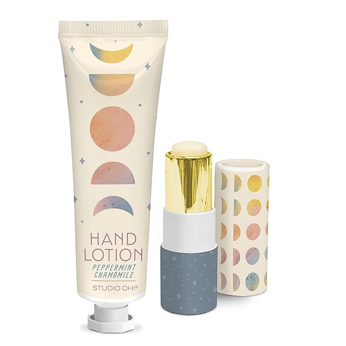 Studio Oh! Lip Balm & Hand Lotion Set - Travel-Size Toiletries, 2-Piece Gift Set - Moisturizing, Portable - Moon Phases-Velvo Beauty