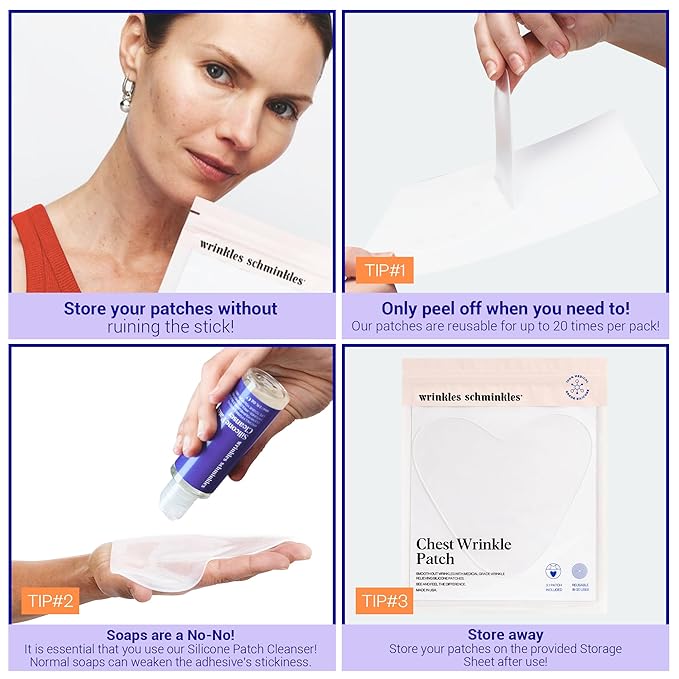 Wrinkles Schminkles Chest Wrinkle Patch - Reusable Silicone Smoothing Pads for Cleavage & Body, Reduce Wrinkles & Stretch Marks, Sensitive Formulated, Secret to Radiant Skin (1 Pack)-Velvo Beauty