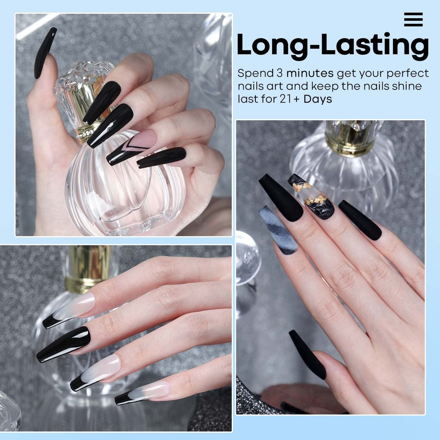 Modelones Dip Powder Black Color, Nail Dipping French Nail Art, 28 Long-Lasting Pro System Salon DIY at Home No Needed Lamp Cured-Velvo Beauty