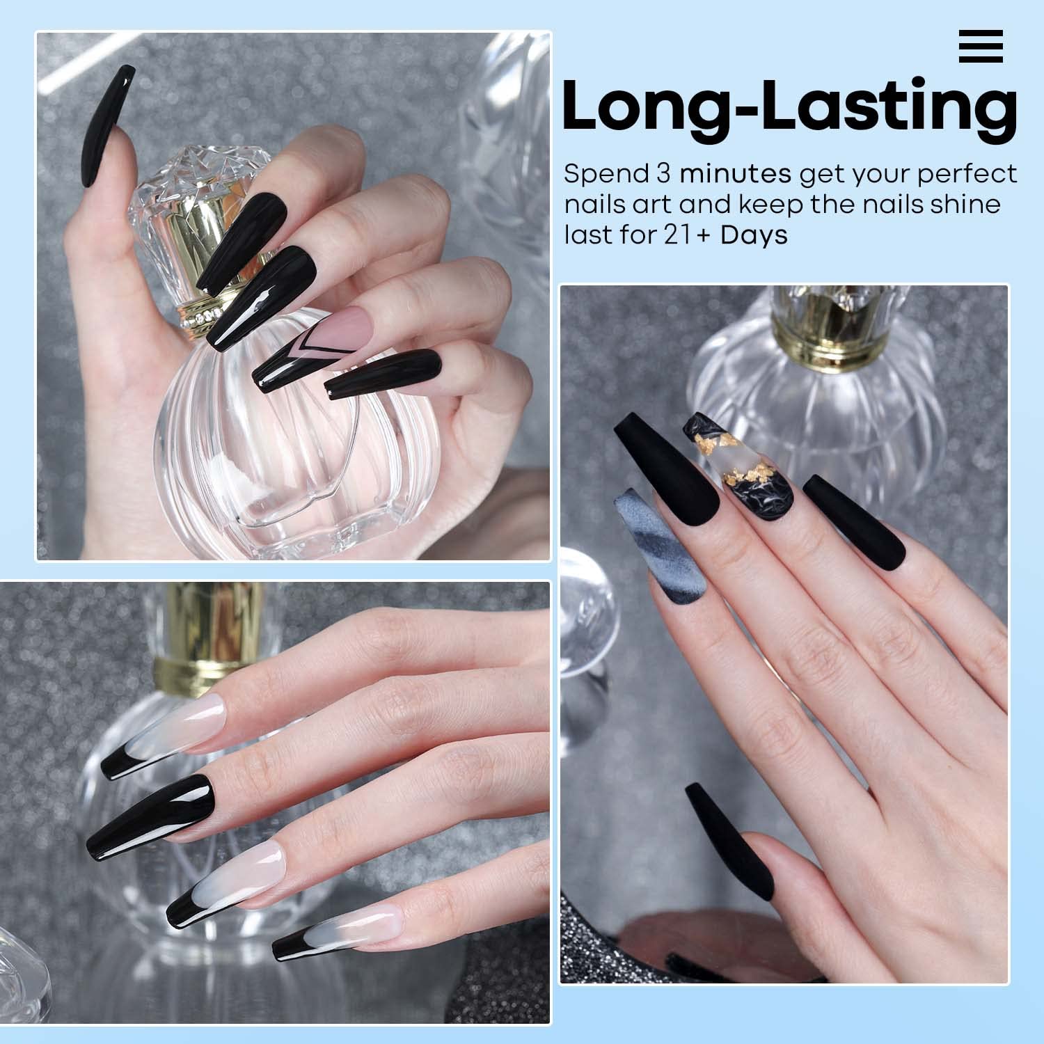 Modelones Dip Powder Black Color, Nail Dipping French Nail Art, 28 Long-Lasting Pro System Salon DIY at Home No Needed Lamp Cured-Velvo Beauty
